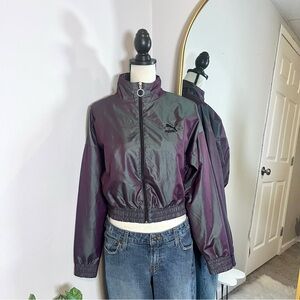 Puma dark purple color shifting cropped mock neck crop windbreaker